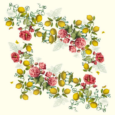 Garnier Thiebaut Citrons De Menton Linen Tablecloth featuring lemons and flowers