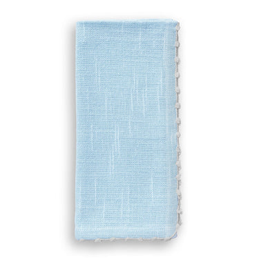 Knotted edge light blue napkin white trim