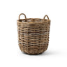 Wicker basket with handles on a white background