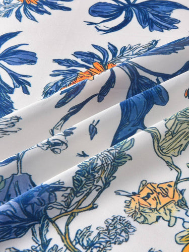 Scarvii - Vintage Botanical Border Square Scarf | Blue - detail