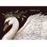 Card with a swan wearing a floral headpiece and 'Thank You' text on a dark background