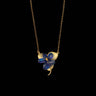 Necklace with a blue flower pendant on a black background