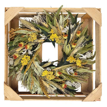 Yarrow and sage organic dried flower wreath by Andaluca, available at Welcome Home in Annapolis