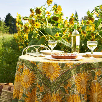 Sunflower yellow and green tablecloth