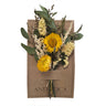 Bouquet of yellow and green flowers in a brown paper paper with 'ANDALUCIA' branding.