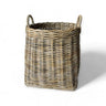 Wicker laundry basket on a white background