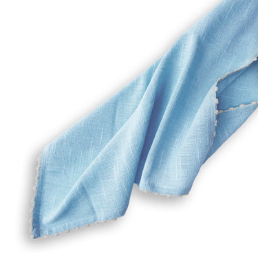 Knotted Edge Light Blue Cotton Napkin White Trim