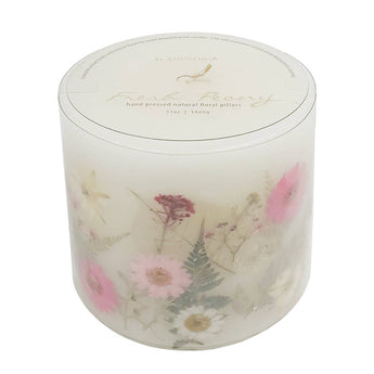 Fresh Peony Pressed Flower Pillar Candle