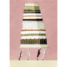 Illustration of a multi-layered birthday cake with decorative patterns on a pink background