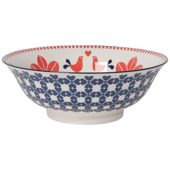 Red Navy Bird Stamped Bowl 8 inch