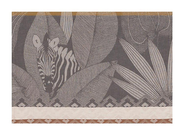 Rug with zebra and leaf design on a gray background