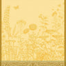 Le Jacquard Francais Blooming Yellow Tea Towel. Towel has beautiful floral blooms against a yellow background. The borders are an art nouveau scroll design.