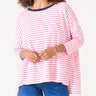 Catalina Slub Tee Petite Collection White with pink stripe and navy ringer collar