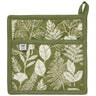 Fern & Frond potholder features white botanical prints against a green background