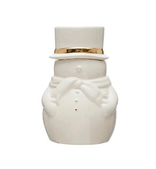 White and gold snowman cookie jar