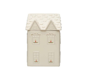 White stoneware house cookie jar