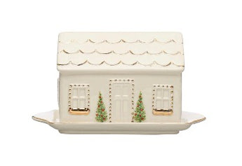 White stoneware house butter dish