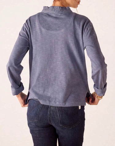 Josephine Long Sleeve Ruffle Henley | Indigo