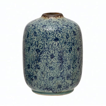 Distressed blue floral vase