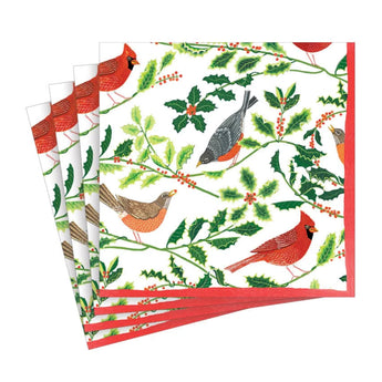 Songbirds & Holly White Cocktail Napkin