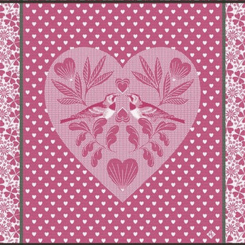 Amour Pink Heart and Bird Tea Towel by Le Jacquard Francais