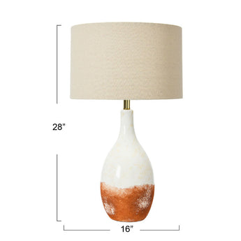 Cream & Rust Ceramic Table Lamp w/Linen Shade