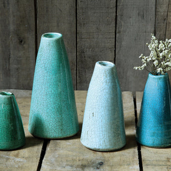 Green, Blue, and Aqua Terracotta Vases