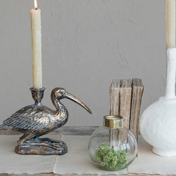 Gold finish resin bird taper candle holder