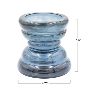 Recycled Blue Glass Pillar Holder in Small and Large