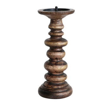 Walnut Finish Wood Candle Holders