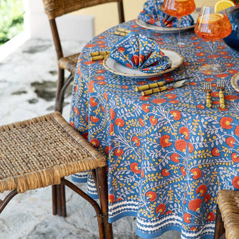 Pomegranate Cactus Flower Blue & Poppy Tablecloth