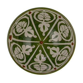 Vibrant Green, white, and brown hand-painted serving bowl