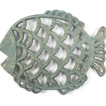 Green cast iron fish trivet