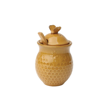 Mustard Yellow Ceramic Honey Jar