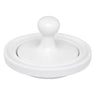 White ceramic flying saucer shaped mortar and pestle