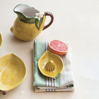 Yellow Ceramic Lemon Shaped Juicer And Pitcher