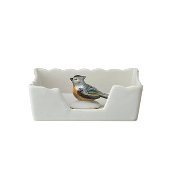 Stoneware Bird Napkin Holder with Bird Napkin Weight