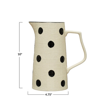 Black and Cream Ceramic Polka Dot Pitcher Measurments