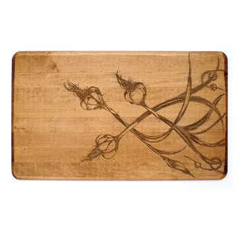 Engraved Cutting Board featuring garlic bulbs