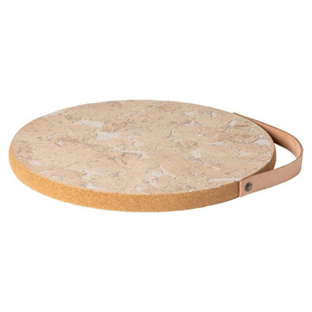 White Cork Trivet With Leather Handle