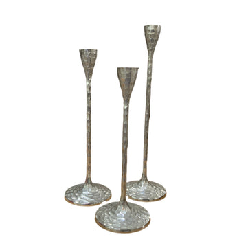 Hammered silver taper candle holder