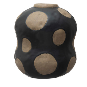 Black organic shaped vase with cream dots