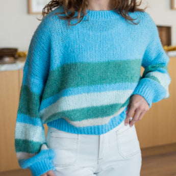 Blue green striped sweater
