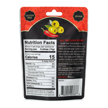 Olives packaging with nutrition facts label on a white background