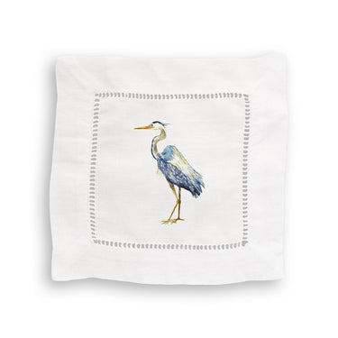 Linen cocktail napkin - Great Blue Heron