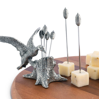 Pewter Mallard Duck Cheese and Cocktail Pick Set