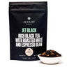 August Jet Black tea package with a bowl of tea leaves on a white background