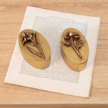 Audrey's Home & Gift - Brass Tone Floral Trinket Boxes