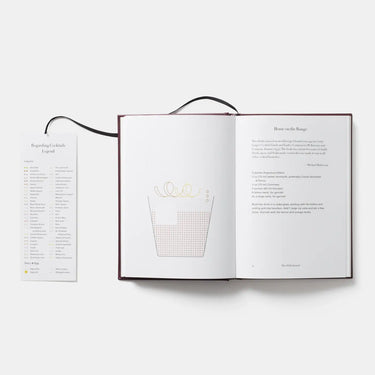 Open book with a diagram of a cocktail glass on a white background