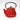 Red textured teapot with black handle on a white background